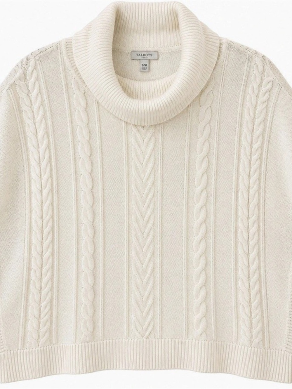 Talbots Cable Cowlneck Poncho Cable Knit Cream Size Small/Medium